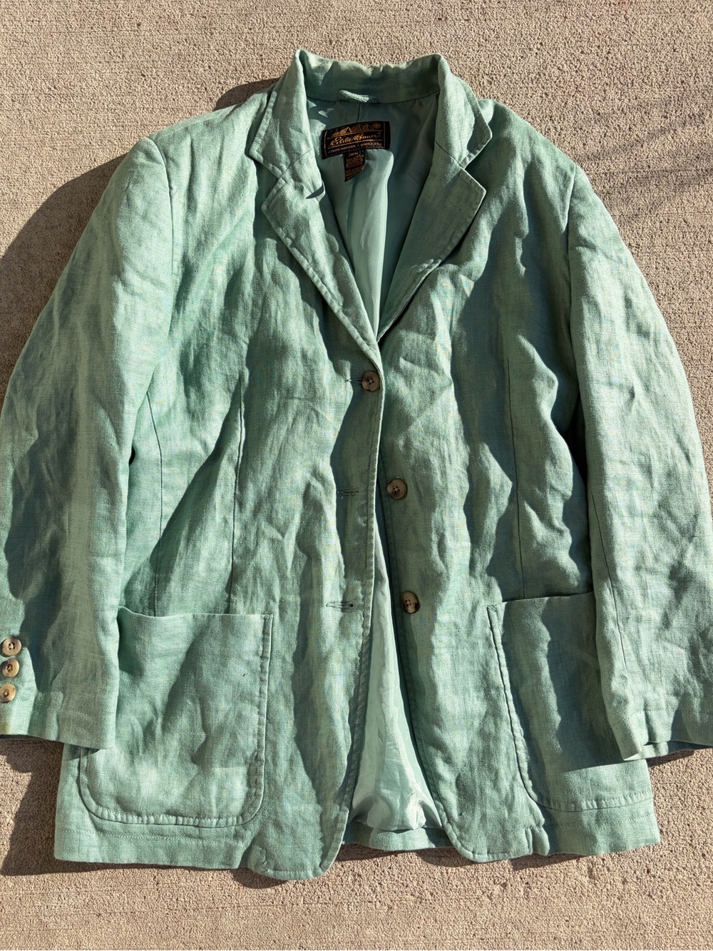 Vintage 90s mint green sage Eddie Bauer 100% linen blazer jacket long sleeve top